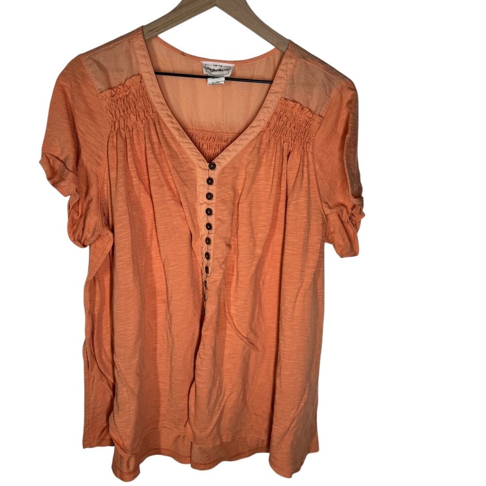 For The Republic Blouse XL Muted Orange Button Front Short Sleeve Top